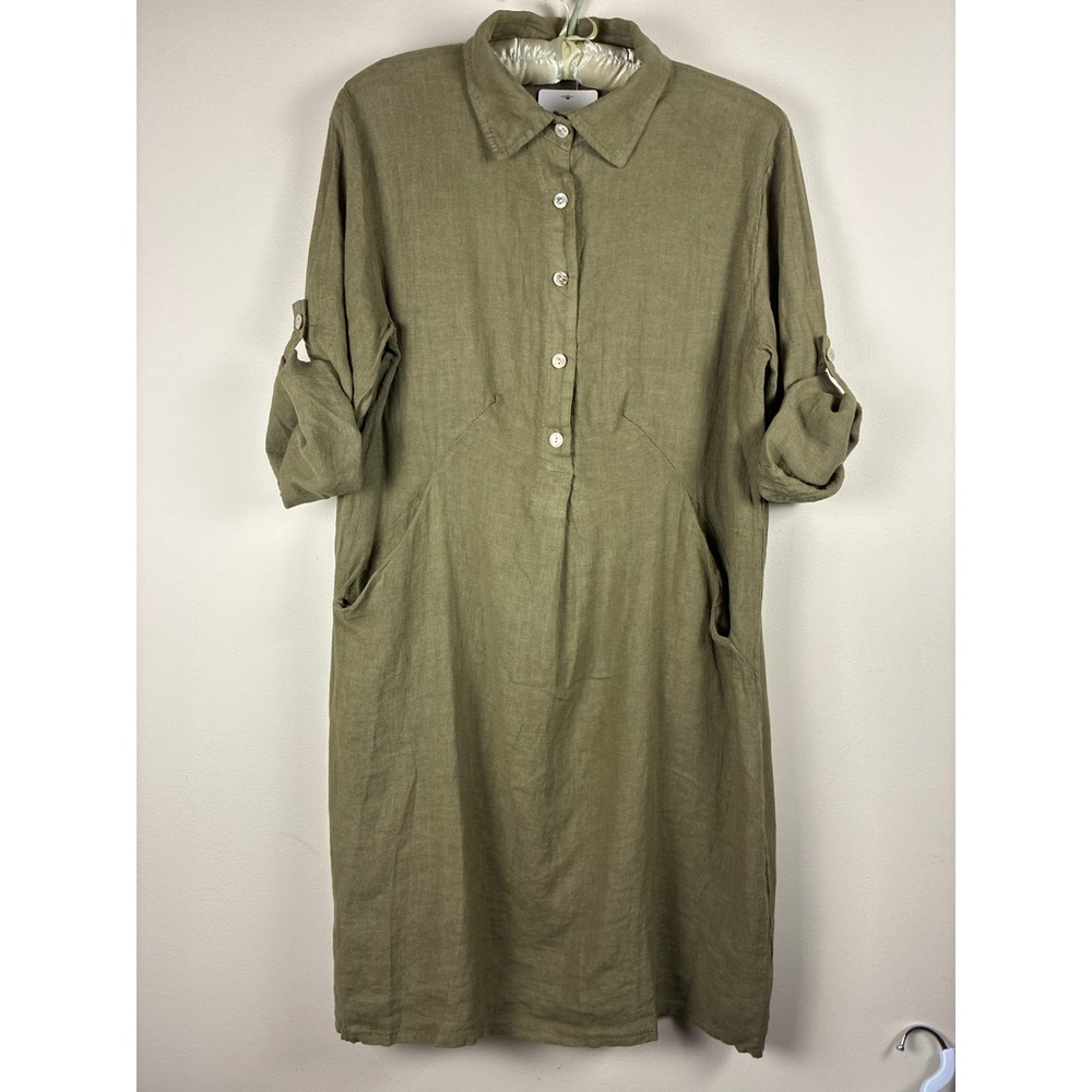 Elena Baldi linen dress M Green Made in Italy NWT minimalist beach summer - Picture 3 of 7